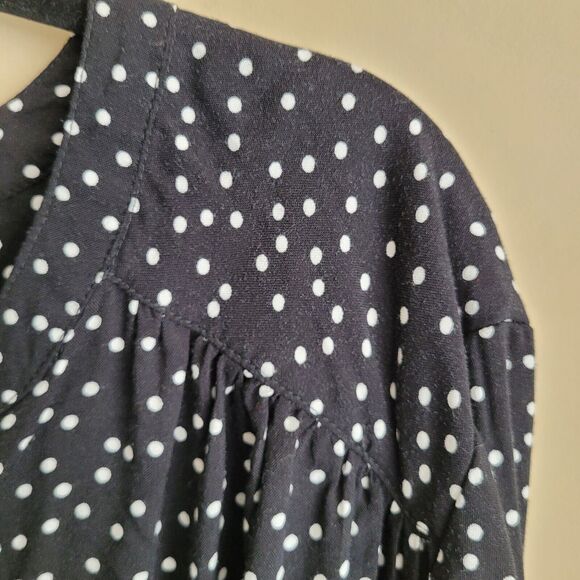 Ellos Womens Blouse Plus Size 24 Black White Polka Dots Long Sleeves Classic - Picture 3 of 10